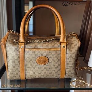 AUTHENTIC GUCCI VINTAGE LEATHER GG MONOGRAM DR. BOSTON BAG-SATCHEL-CREST PLAQUE